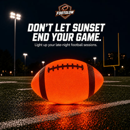 FootGlow glowing football on the field at night